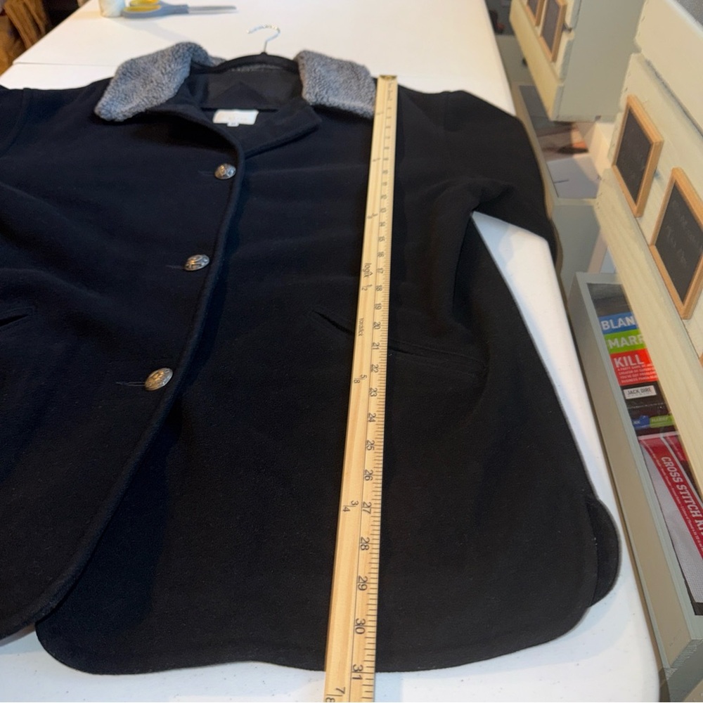 J. Jill Wool Blend Coat Women’s Size Medium Black Pea Coat‎ Mid Length 3 Button - Picture 5 of 12